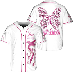 เสื้อเจอร์ซีย์เบสบอลริบบิ้นสีชมพูออกแบบได้ตามต้องการรับรู้มะเร็งเต้านมเสื้อเบสบอลมีกระดุมเต็มปุ่มเสื้อซอฟท์บอลลายทางแบบคลาสสิก - Product Image 3