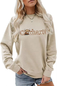 Sudadera Chic y Cálida con Estampado de Vaca y Letras para Mujer - Tejido Cómodo y Duradero, No Transparente y Fácil de Cuidar para la Moda de Otoño/Invierno - Product Image 5