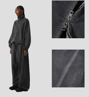 Ensemble décontracté vintage pour homme, style moto, col montant, lavage délavé, veste en maille à col montant, manches raglan, rétro, respirant, survêtement