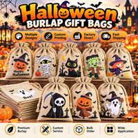 Sacs en jute personnalisés avec logo pour Halloween, sacs à bonbons en toile de jute en vrac, sacs écologiques réutilisables imprimés pour cadeaux de fête