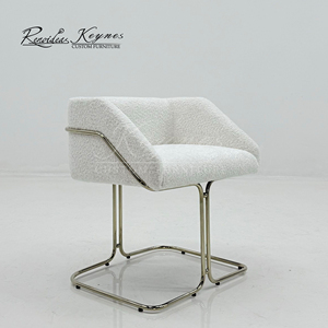 Keynes Luxury Teddy Fabric Cantilever Dining Chair White Gold Metal Frame for Hotel Cafe Commercial Use - Product Image 2