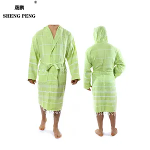 Fashion Hilton Bath Robe Striped For Man 100% Cotton With Hood Turkish Bathrobe