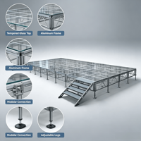 Plateforme de scène en verre trempé, cadre en aluminium, scène modulaire en verre transparent pour mariage, événement, exposition, concert