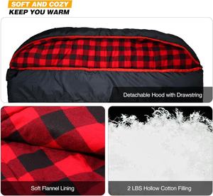 गर्म लिफाफा हूडेड नींद बैग डबल चौड़ाई तीन सीजन जलरोधी शिविर जोड़े परिवार के लिए उपयुक्त नींद बैग - Product Image 5