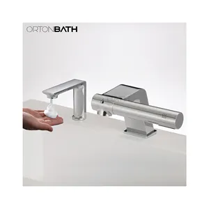 ORTONBATH新设计商用自动黄铜2合1两用盆式混合器，带干手器传感器水龙头，带皂液分配器