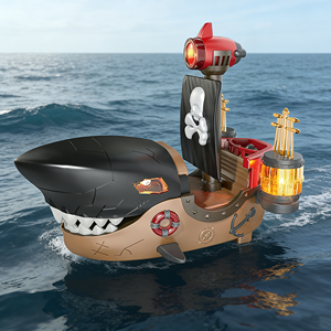 <span class=keywords><strong>Bateau</strong></span> <span class=keywords><strong>pirate</strong></span> <span class=keywords><strong>requin</strong></span> 2-en-1 lumineux et électrique avec mât oscillant, projecteur rouge, rotation automatique, jouet musical LED pour enfants - Product Image 1
