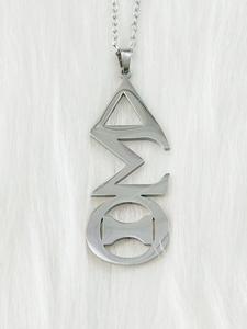 Brand New Trendy Minimalist Accent Delta Sigma Theta Letter Design Stainless Steel Greek DST <strong>Charm</strong> <strong>Silver</strong> Plated Necklace - Product Image 6