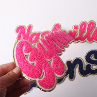 Écussons thermocollants personnalisés en chenille avec bordure dorée à paillettes, broderie effet serviette, transfert thermique, support adhésif, badges pour vêtements