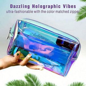 Bolsa de Cosméticos de Viaje Transparente Holográfica con Logotipo Personalizado, Impermeable, de Gran Capacidad, con Cierre de Cremallera de Poliéster Láser - Product Image 2