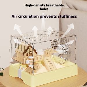 Gouden Beer Luxe Villa Winter Speciale Hamsterkooi Grote Ruimte Acryl Transparante Knoopsluiting Voedingsdoos Massief Hout - Product Image 3