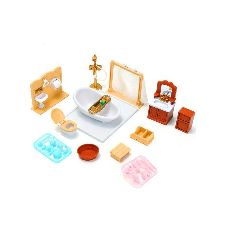 Set Kit furnitur plastik miniatur kamar mandi mewah Mini untuk hadiah boneka Dekorasi mainan anak-anak rumah boneka DIY