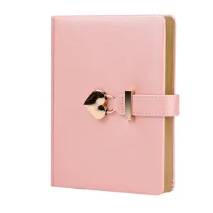 Best Gift Custom Color Vintage Leather Heart Shaped Lock A5 B6 Cute Locked Secret Diaries Journal Notebook For Girl