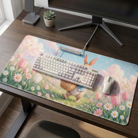 Tapis de souris personnalisé Lapin de Pâques XXL 800x300mm, grand tapis de bureau en tissu polyester avec base en caoutchouc naturel et bords cousus