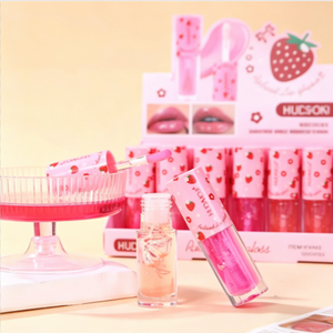 Set de Brillo Labial con Patrón de Fresas Rosadas, Hidratante, Brillante, Voluminizador, para Maquillaje Diario - Product Image 3