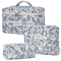 Ensemble de trousses de toilette en coton matelassé de grande taille pour femmes avec motif floral pour le rangement des articles de toilette de voyage