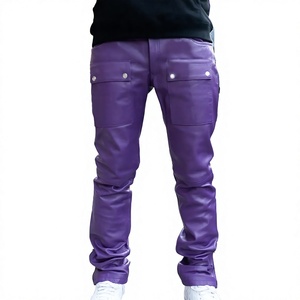 ELYSIAN INDUSTRIES <b>Men</b> <b>Leather</b> <b>Pants</b> Casual Straight Fit Mid Waist High-quality Daily Wear Classic Winter Zipper Fly Midweight - Product Image 3