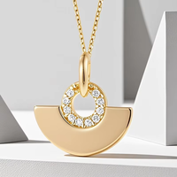 S925 collier de bijoux en argent pur plaqué or 14k18k Zircon géométrique en forme d'éventail Design à la mode collier femme pendentif