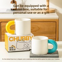 Tasse à café en céramique de porcelaine en gros, 330 ml, avec logo personnalisé, poignée colorée, tasse épaisse, fournisseur, cadeau d'entreprise, café, vente en gros