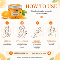 Exfoliante Corporal de Sal Marina 350g con Vitamina C y Naranja para Codos, Rodillas y Pies Ásperos y Exfoliación Pre-Ducha