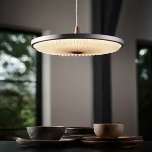 Lampu gantung LED kabel Drop tunggal Modern, lampu gantung kayu Nordik meja makan restoran Pulau dapur