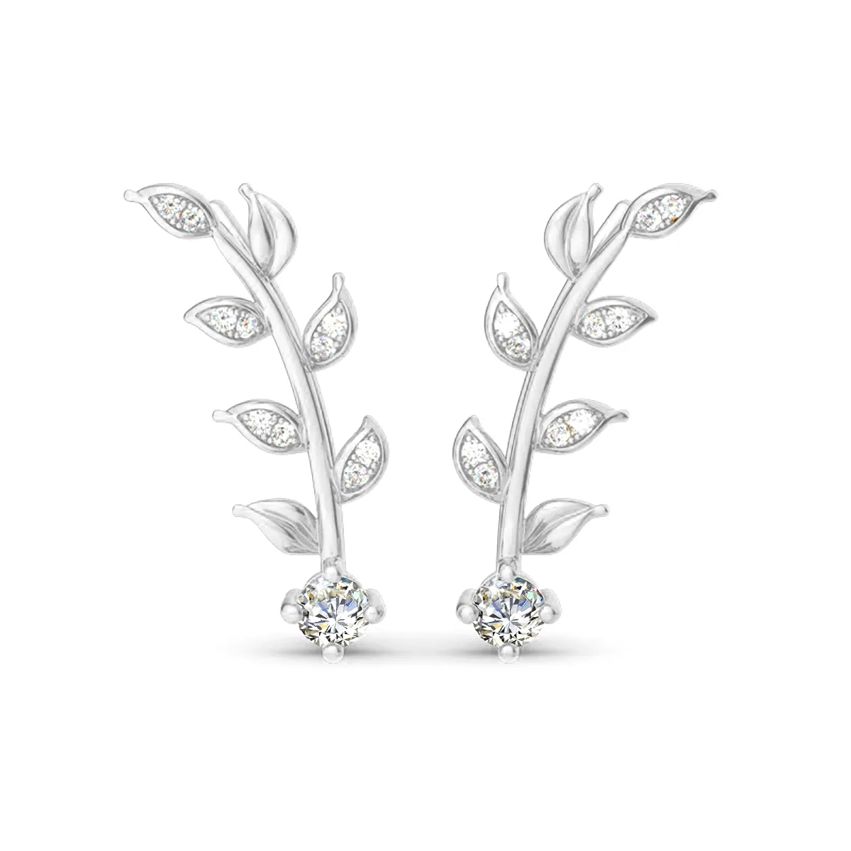 Elegantes pendientes de hoja de olivo de moda para mujer 0.3ct D VVS Real 925 Silver Climber Diamond Moissanite pendientes mujeres tachuelas de lujo
