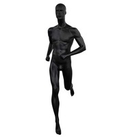 Mannequin Homme Sportif en Fibre de Verre Noire, Pose de Course, Corps Entier Musclé, 184 cm, pour Vitrine de Magasin de Vêtements de Sport