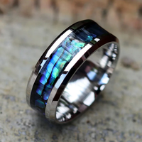 Ouyuan Bijoux Argent Plaqué 8mm Carbure De Tungstène Anneau Abalone Shell Incrustation Bandes De Mariage Cadeau De Fiançailles