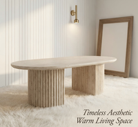 Table basse Japandi en pierre naturelle de travertin, style colonne romaine, pour salon et salle de séjour, modèle design