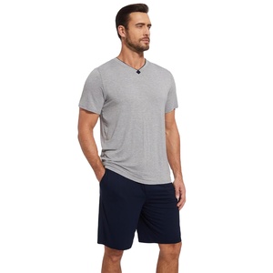 Conjunto de pijama para hombre de viscosa de bambú, camiseta de manga corta con cuello en V y pantalones cortos, ropa de dormir de algodón de 2 piezas para hombre, ropa de estar para hombre - Product Image 1