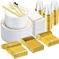 Articles de fête PS Premium en gros : Assiettes rondes à bord doré, fourchettes, cuillères, gobelets, serviettes en plastique, couleur personnalisée pour la décoration d'événements