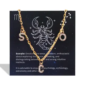Stainless Steel Chain Letter Pendant New Design 12 Zodiac Signs Fashion Stainless Steel Horoscope Necklace Jewelry