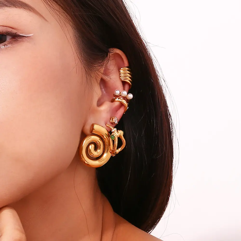 Hypoallergenic Jewelry Geometric Spiral Stud Earrings Vintage 18k Gold Plated Stainless Steel Rotary Thread Earrings For Show