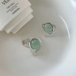 VIANRLA 925 Sterling Silver Dedicate Green Agate Rings Vintage Design Adjustable Rings