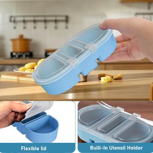 Boîtes à goûter en silicone avec couvercles, boîte de conservation alimentaire en silicone réutilisable à 3 compartiments pour le déjeuner à l'école, le bureau, les voyages - Product Image 4