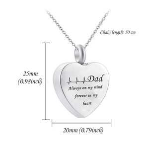 Joyería de cremación de papá en forma de corazón, colgante de urna de acero inoxidable, collar de alas de recuerdo, adecuado tanto para hombres como para mujeres - Product Image 2