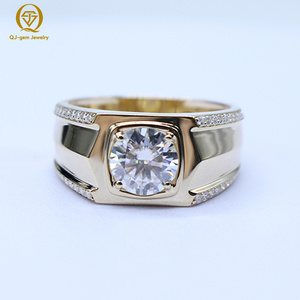 14k Gold 2ct Round Brilliant Cut VVS1 Lab Created Diamond <b>Ring</b> Custom Yellow Gold IGI Certified Lab Diamonds <b>Mens</b> <b>Ring</b> - Product Image 4