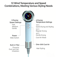 Pengering Rambut Ion Negatif Profesional Kecepatan Tinggi Pasokan Pabrik, Pengering Rambut Cepat Kering untuk Rumah dan Perjalanan dengan Layar Digital