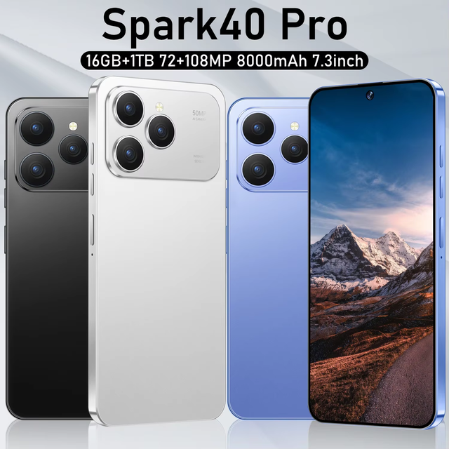2025 New 5G Smartphone Spark 40 Pro 16G+1TB Factory Hot Sale Global Version 78MP Front 108MP Rear Camera Android LTE