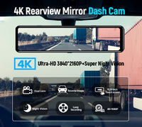 Caméra de tableau de bord 4K 2160P 12 pouces avec écran rétroviseur, GPS, caméra arrière 1080P, enregistreur vidéo et moniteur de stationnement pour voiture