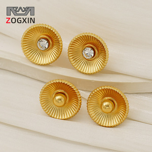 Zogxin Stud Earrings Gold Zircon Round Flower Shape Geometric Party Jewelry - Product Image 1