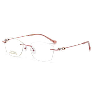 Lunettes de lecture pour adultes en or pur, monture 3 pièces, lunettes sans monture en titane pour femmes, verres confortables AC, style imprimé classique - Product Image 1