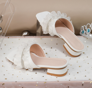 2025 été nouvelles sandales à lacets pour filles pantoufles à talons épais blanc diamant sandales plissées pour les filles 8-12 ans - Product Image 6