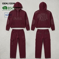 Ensemble de survêtement premium épais pour homme, sweat à capuche court zippé, multi-poches, logo embossé, streetwear, ensemble 2 pièces, fabrication OEM