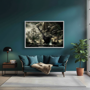 <b>Printed</b> <b>Canvas</b>: <b>Abstract</b> Pirate Battle - Elegant Office Wall Decor,WHITE FRAMED <b>CANVAS</b> - Product Image 3