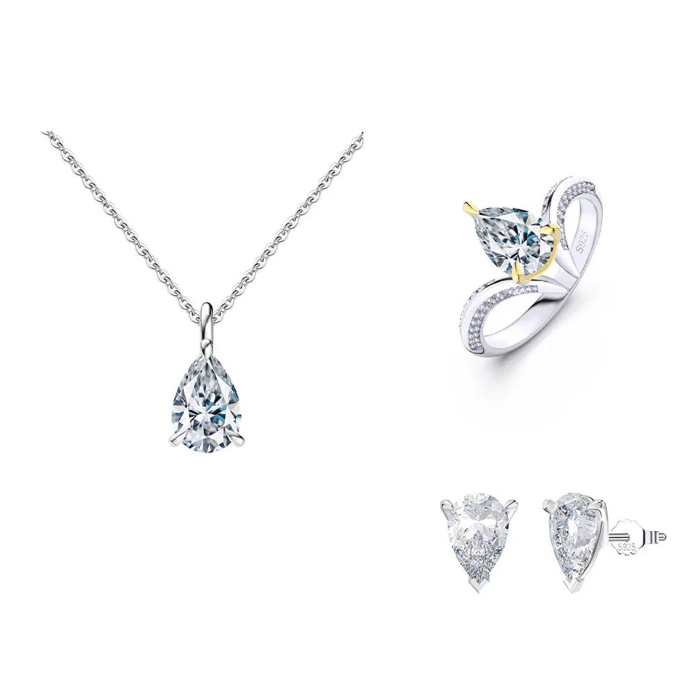 Rinntin SLZ 8A Cubic Zirconia Rhodium Plated Sterling Silver The Queen's Crown Necklace Ring Earrings Jewelry Sets