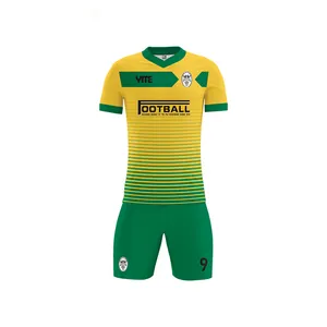 Sublime sarı yeşil futbol forması setleri tam Set futbol forması erkekler için uygulama futbol futbol giyim