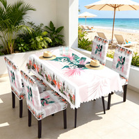 Ensemble de nappes et housses de chaise en polyester imperméable à motif floral tropical, prix d'usine, pour salle à manger, fête, décoration intérieure, vente chaude