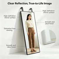 Miroir mural moderne invisible en aluminium, écologique, résistant à l'eau, sans perçage, léger, pleine longueur, idéal pour la location