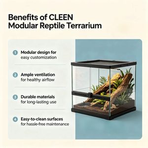 Terrarium professionnel pour reptiles, verre flotté haute transparence, cadre gris, maille respirante, double ouverture frontale pour lézards, serpents, tortues - Product Image 2