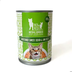 Aliments humides pour chats Aliments en conserve pour animaux de compagnie Saveur variée Étiquette de logo personnalisé 375g Aliments en conserve pour chats